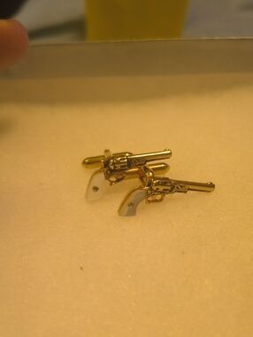 Dior Gold and White Revolver Gun Cuff Links